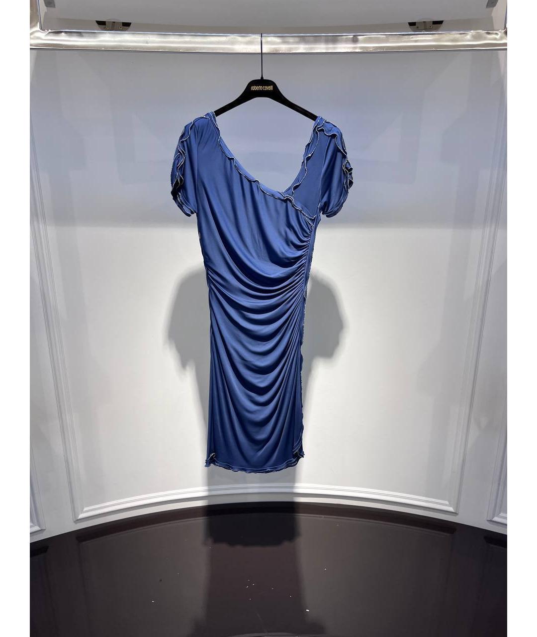 ROBERTO CAVALLI Синее шелковое коктейльное платье, фото 4