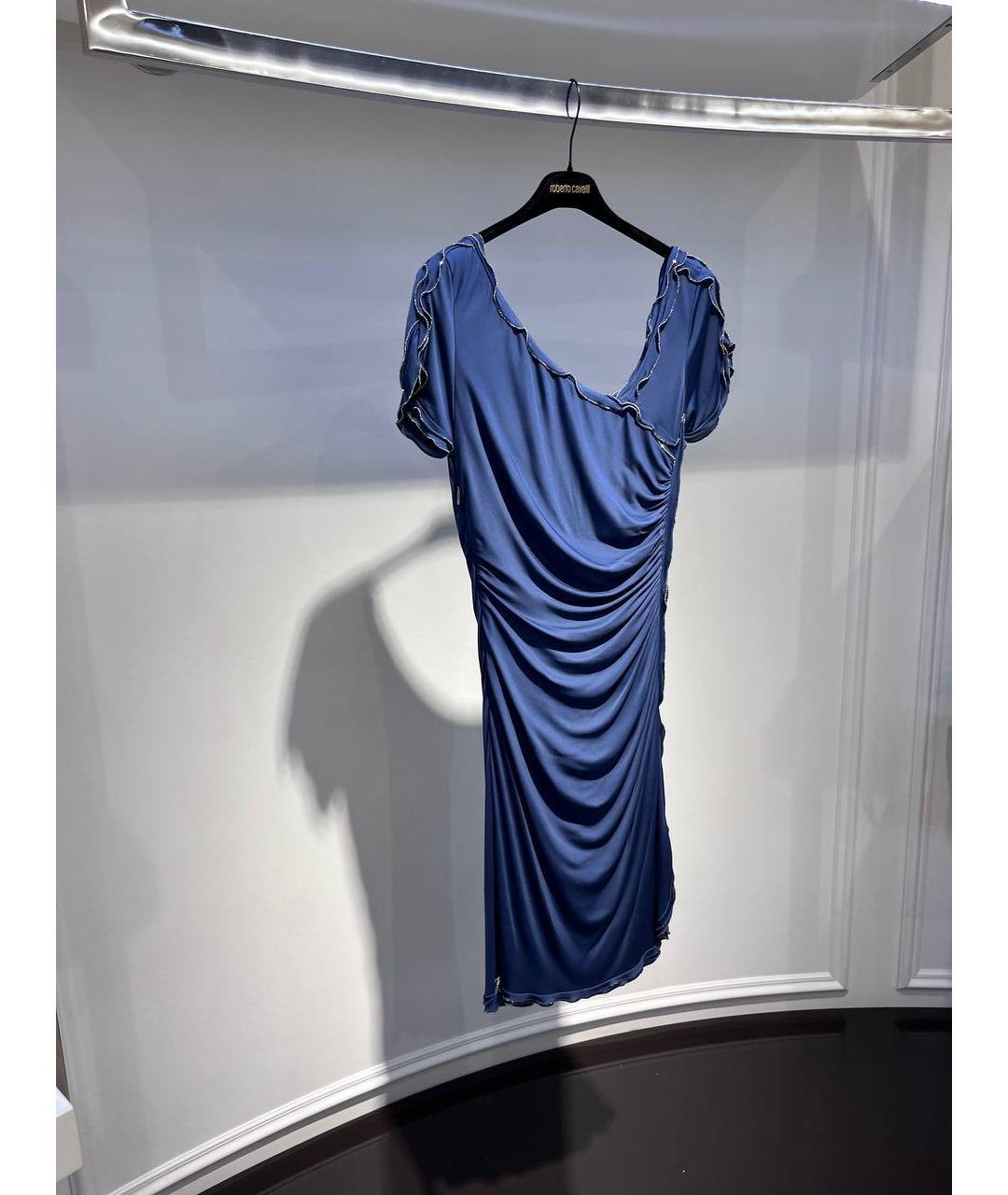 ROBERTO CAVALLI Синее шелковое коктейльное платье, фото 2