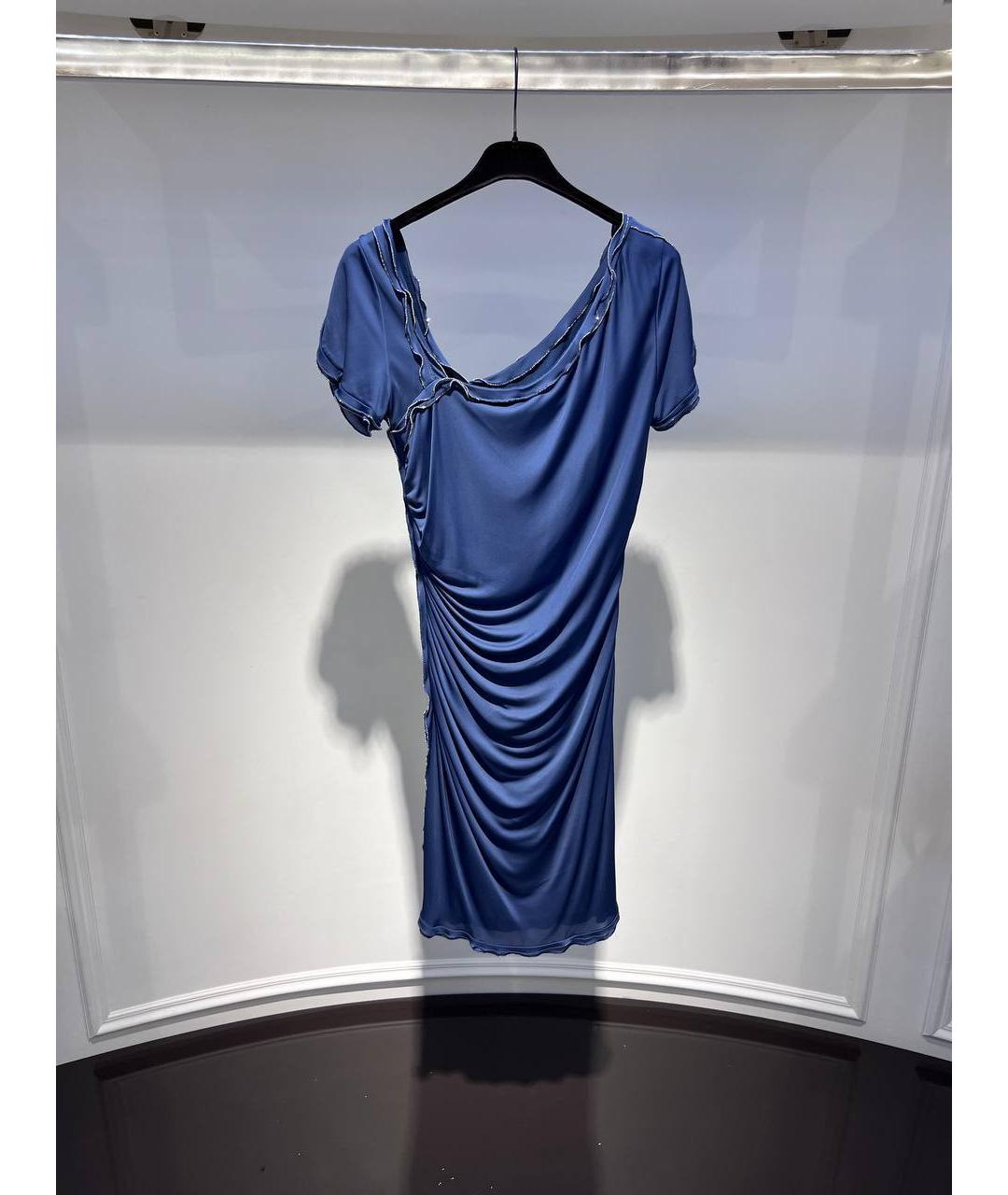 ROBERTO CAVALLI Синее шелковое коктейльное платье, фото 3