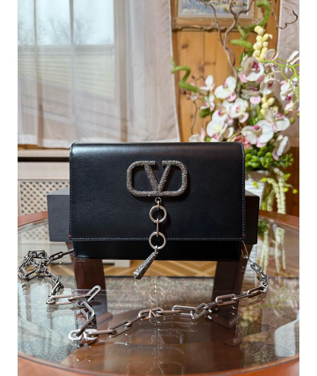 VALENTINO Черная кожаная сумка через плечо, фото 2