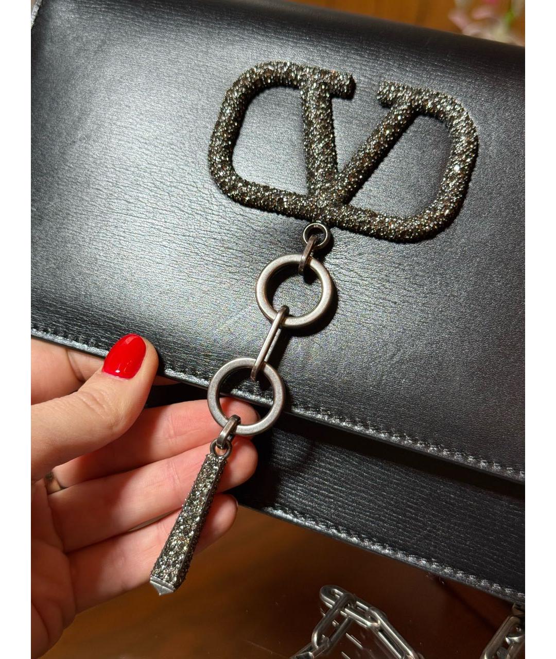 VALENTINO Черная кожаная сумка через плечо, фото 3