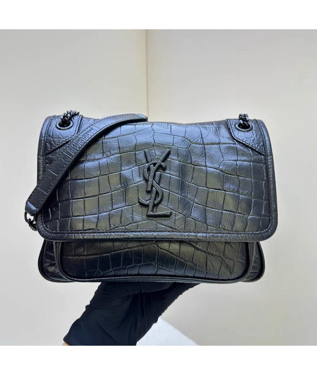 SAINT LAURENT Черная кожаная сумка через плечо, фото 2