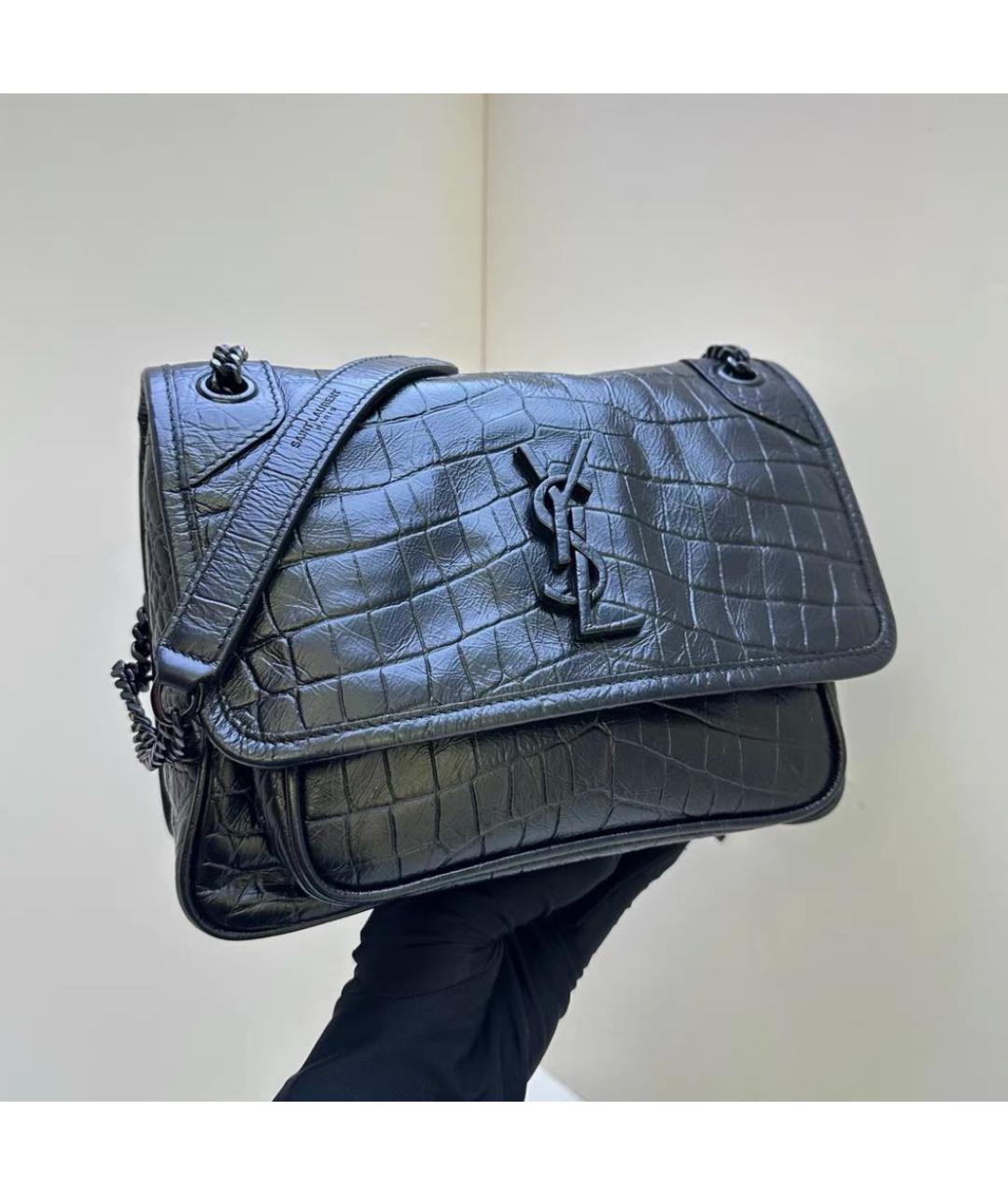 SAINT LAURENT Черная кожаная сумка через плечо, фото 3