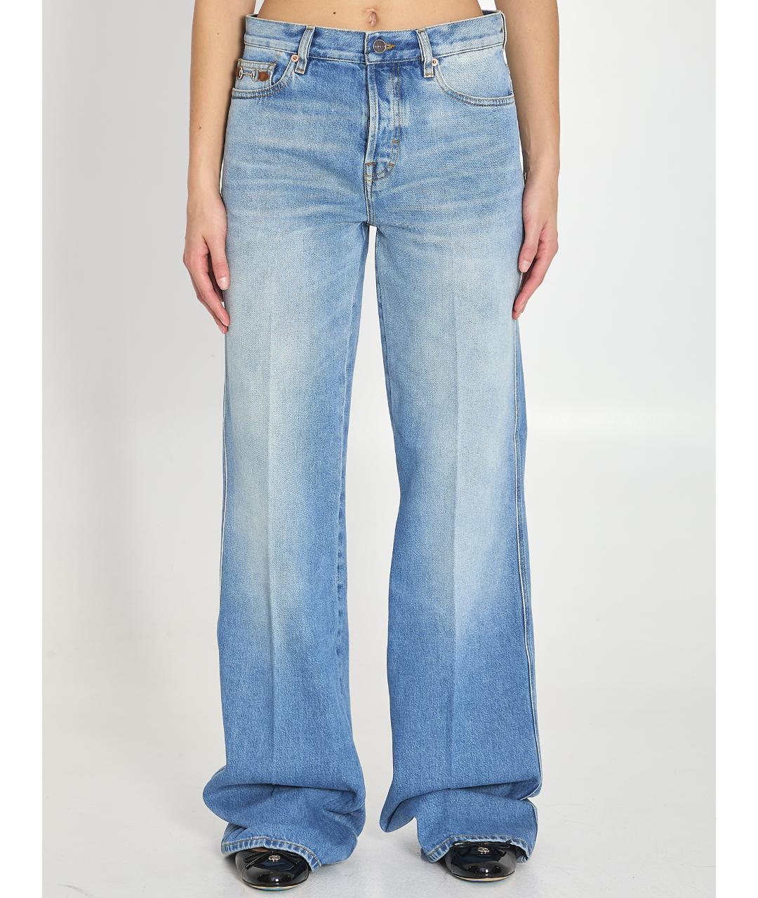 GUCCI Голубые хлопковые прямые джинсы, фото 2