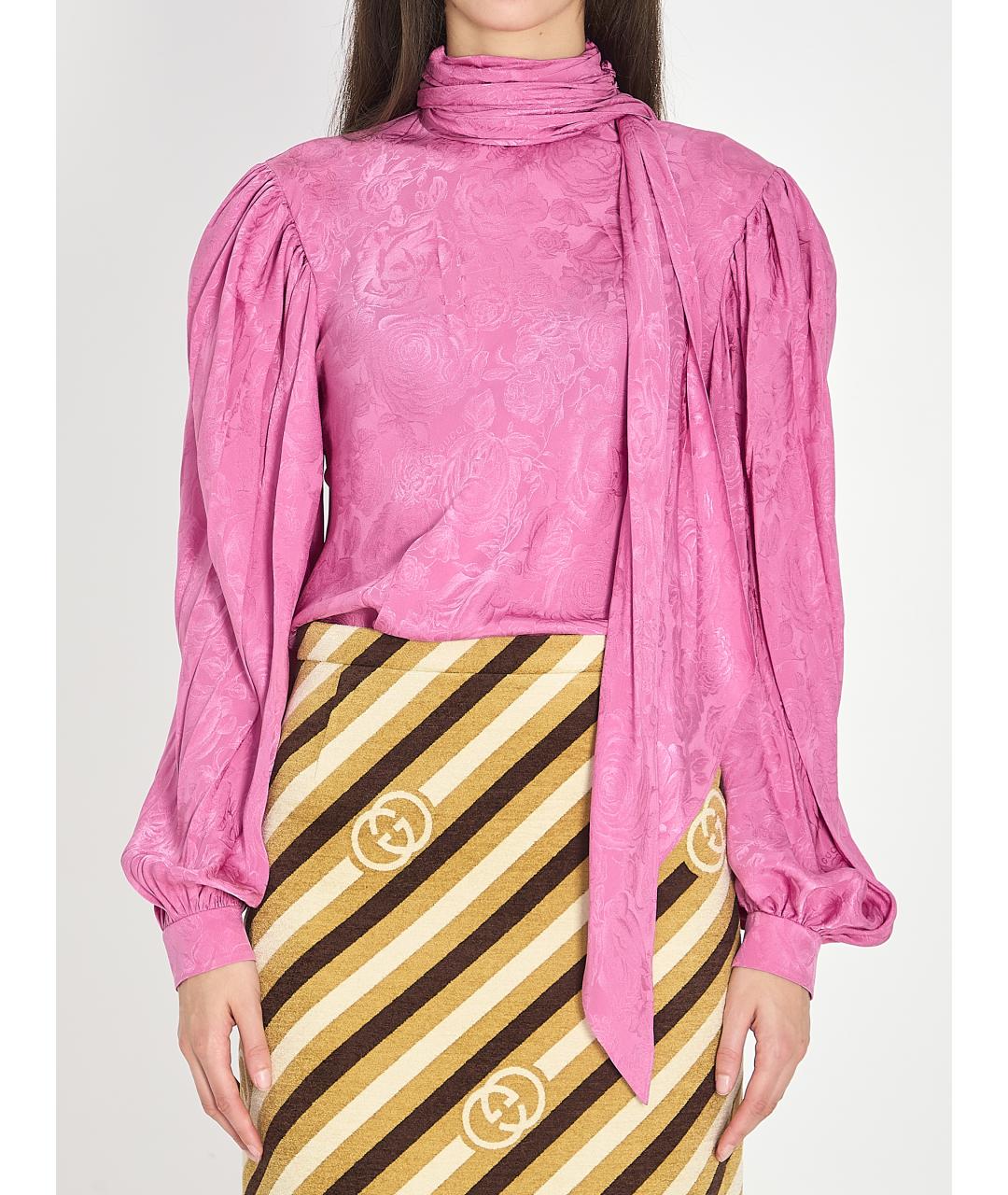 GUCCI Розовая шелковая рубашка, фото 2