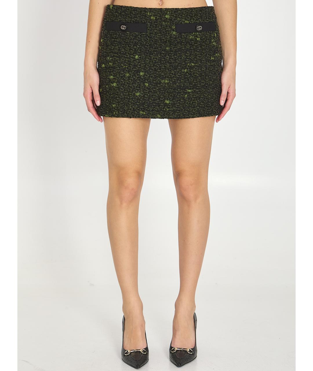 GUCCI Зеленая шерстяная юбка мини, фото 5