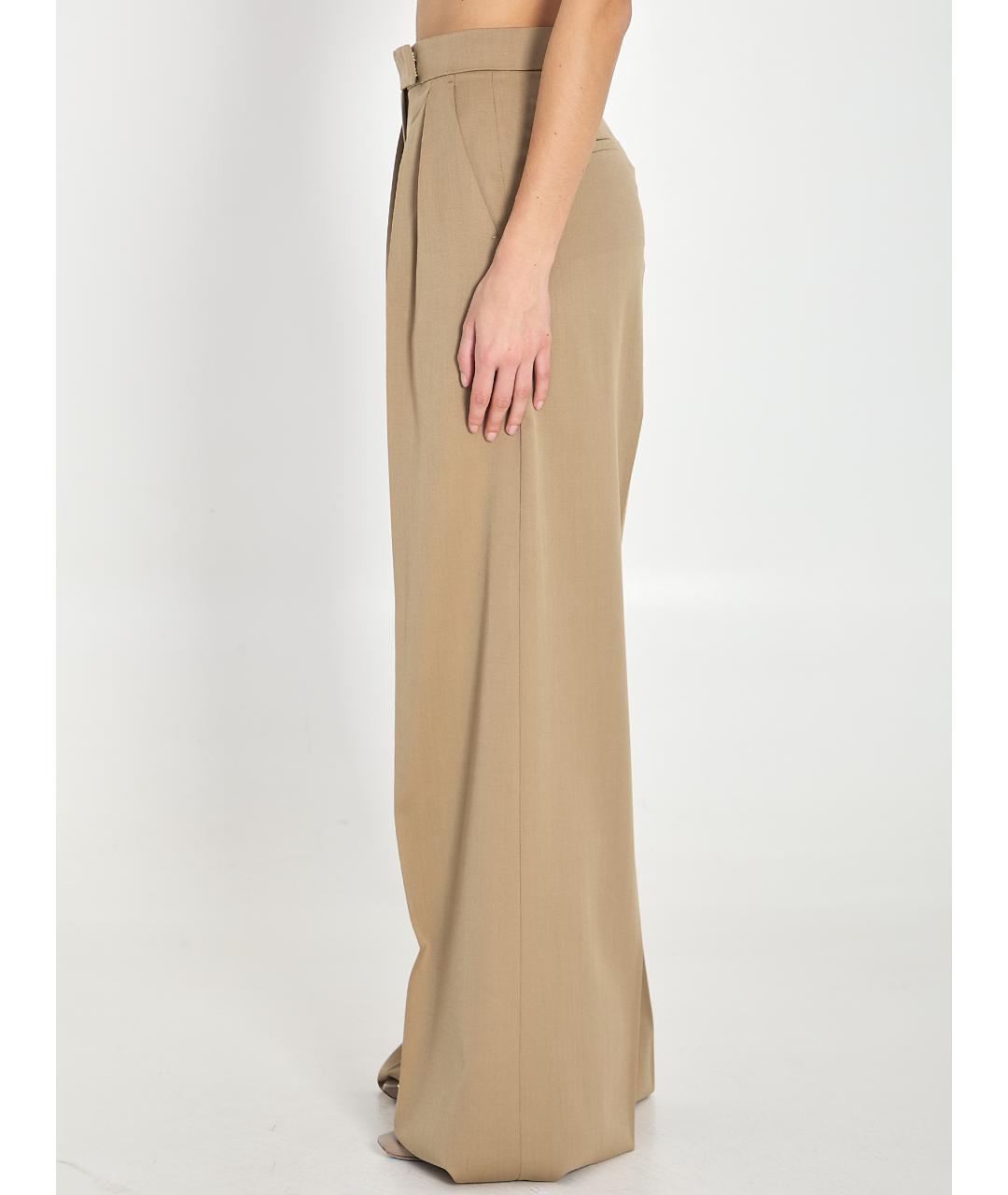MAX MARA Бежевые шерстяные брюки широкие, фото 3
