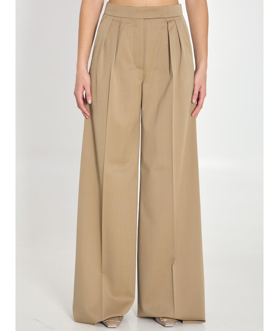 MAX MARA Бежевые шерстяные брюки широкие, фото 5