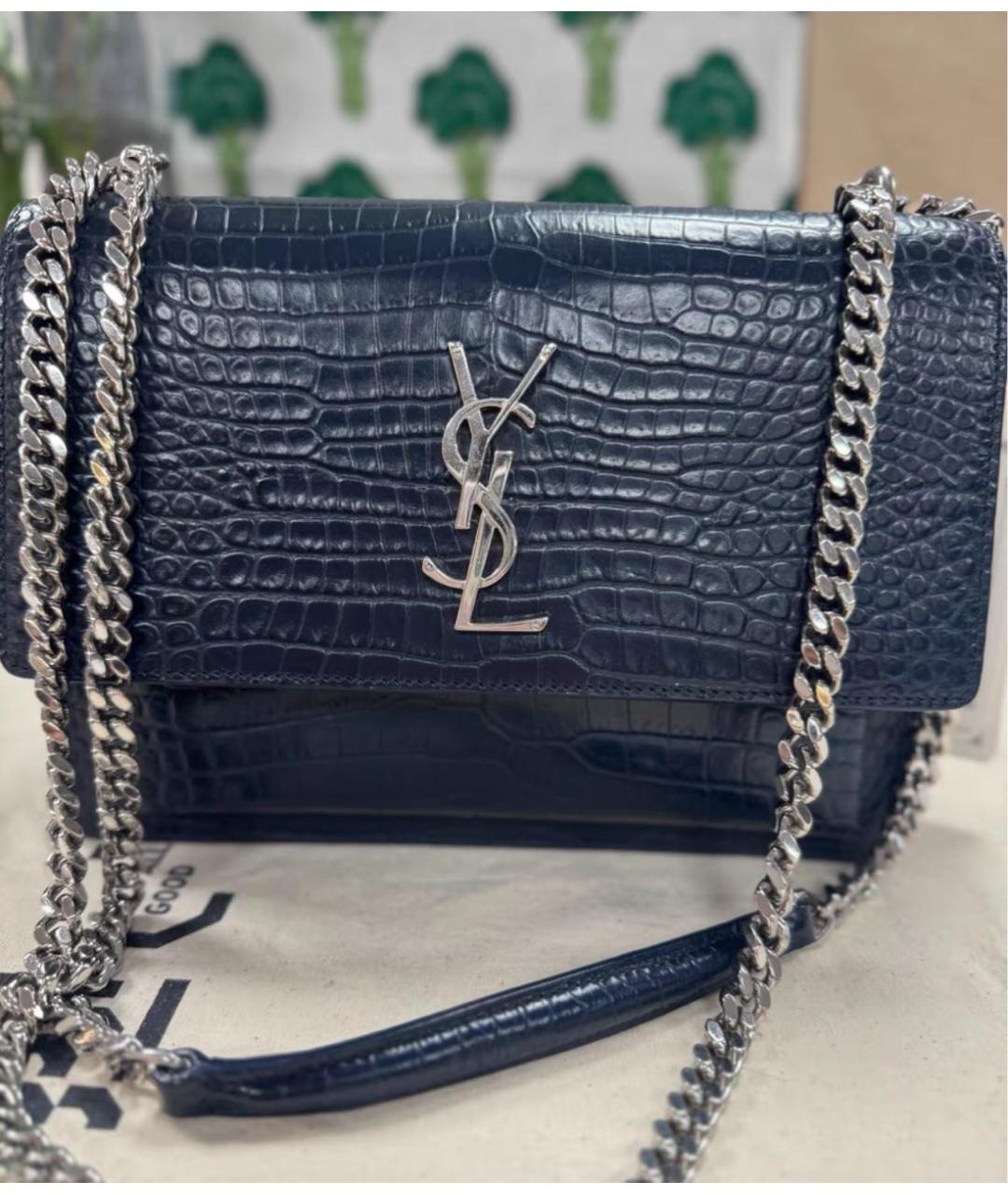 SAINT LAURENT Темно-синяя кожаная сумка через плечо, фото 2