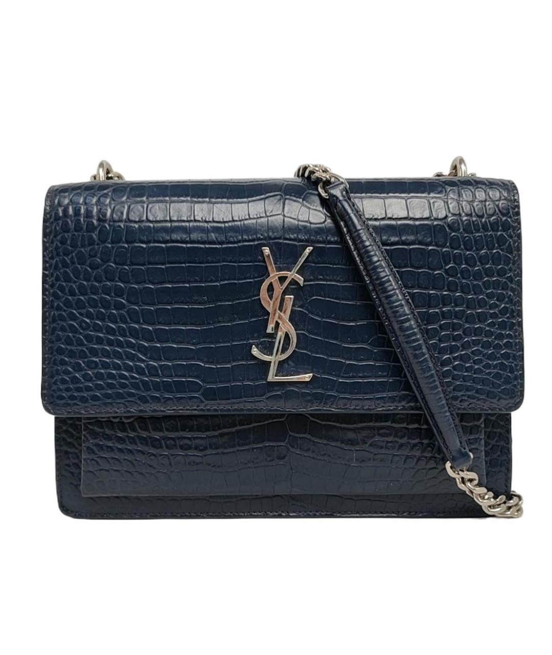 SAINT LAURENT Темно-синяя кожаная сумка через плечо, фото 5