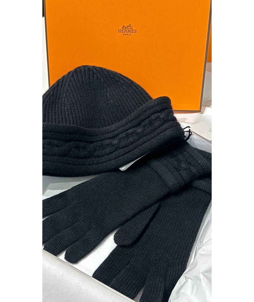 HERMES Черные кашемировые перчатки, фото 2