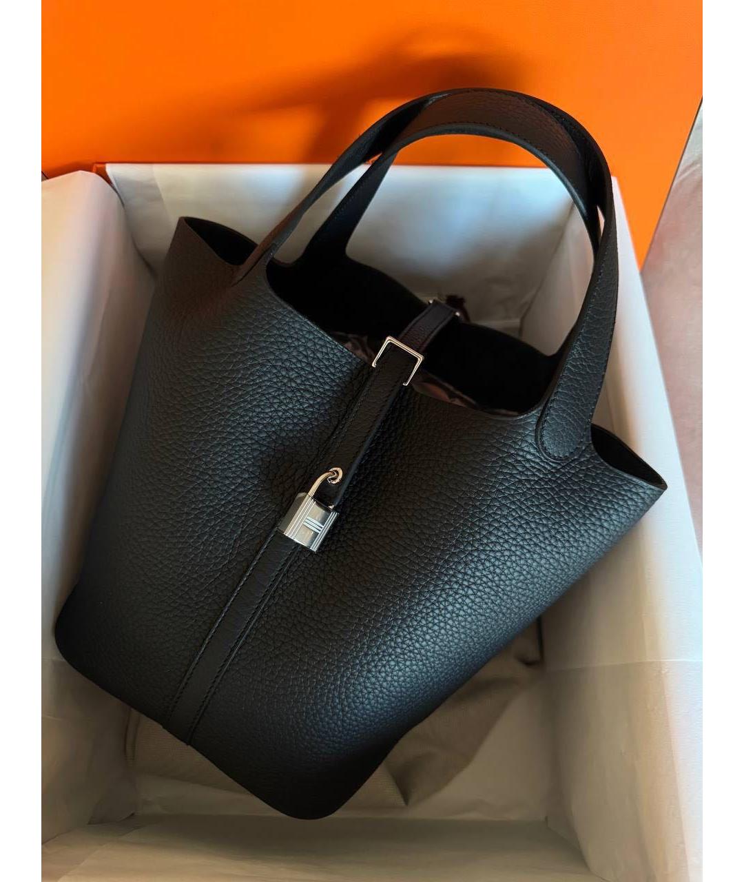 HERMES Черная кожаная сумка с короткими ручками, фото 3
