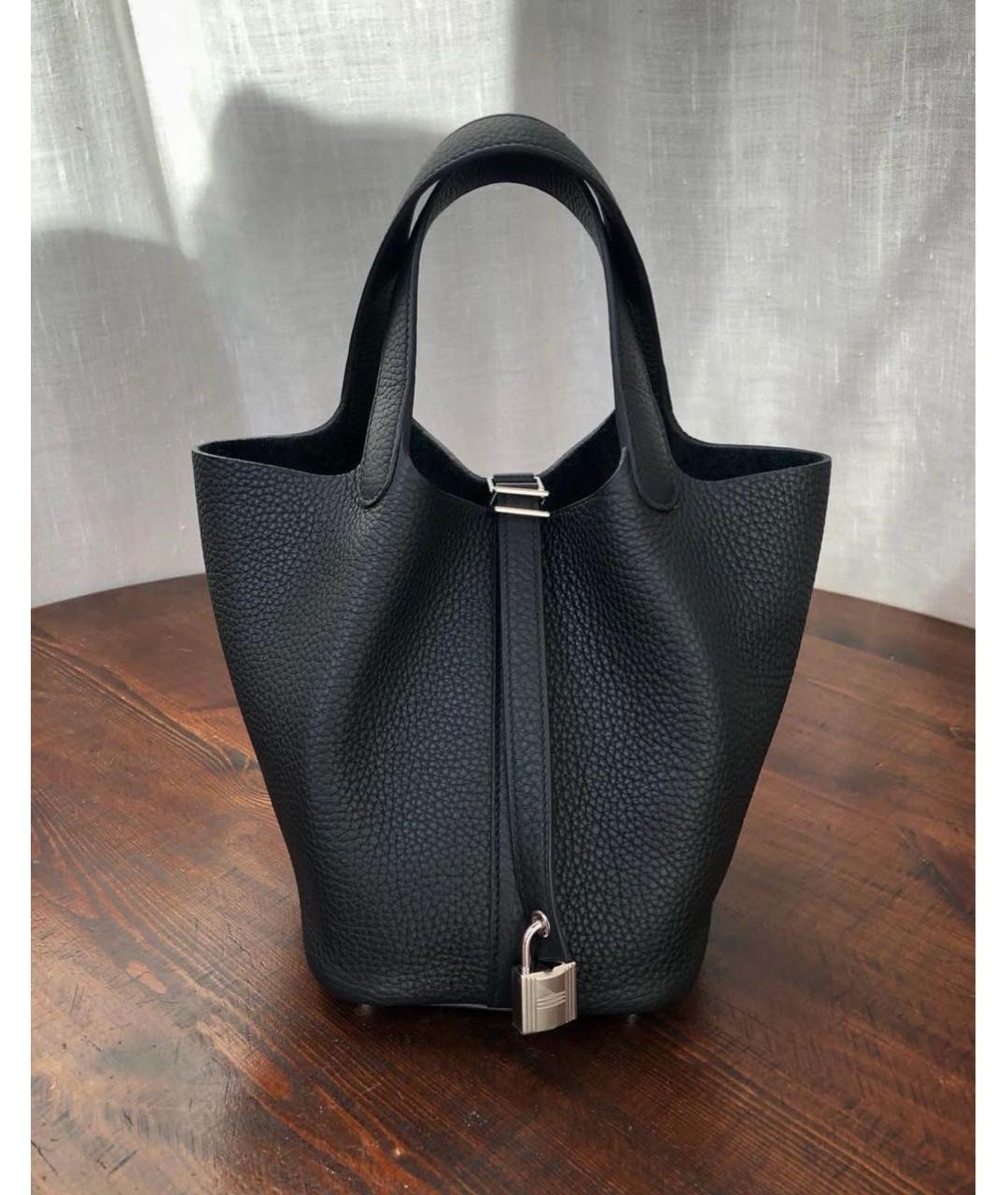 HERMES Черная кожаная сумка с короткими ручками, фото 4