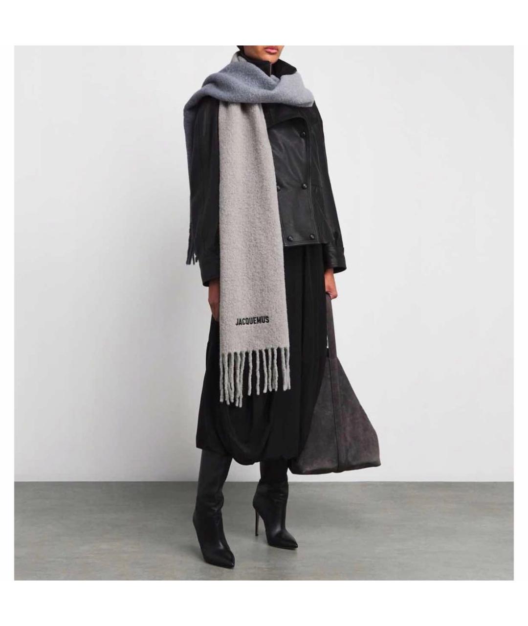 JACQUEMUS Серый шерстяной шарф, фото 3