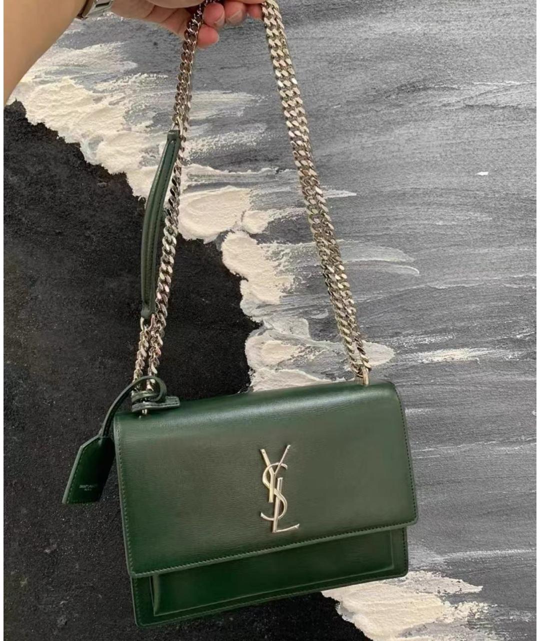 SAINT LAURENT Зеленая кожаная сумка через плечо, фото 3