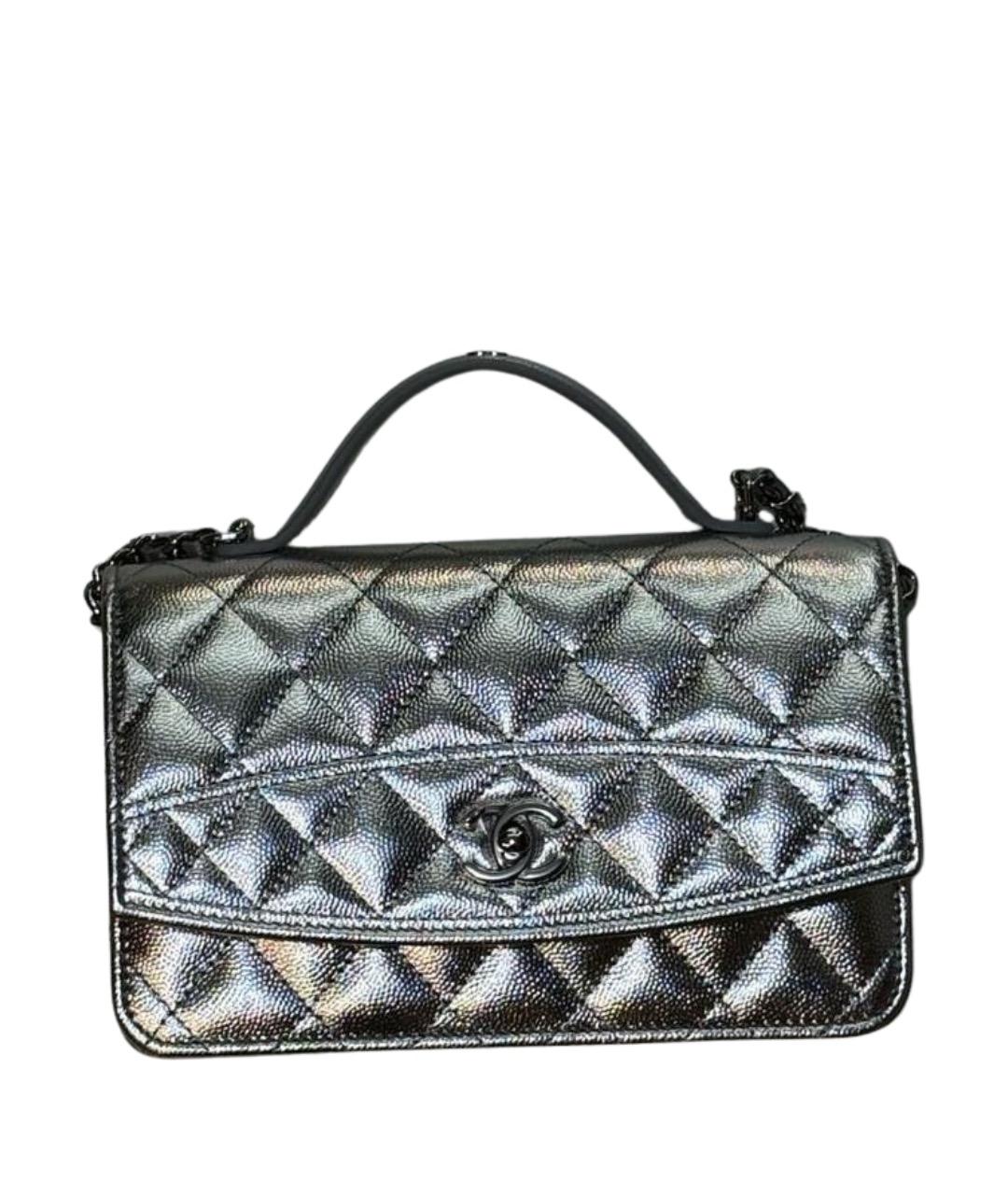 CHANEL Серебряная кожаная сумка через плечо, фото 1