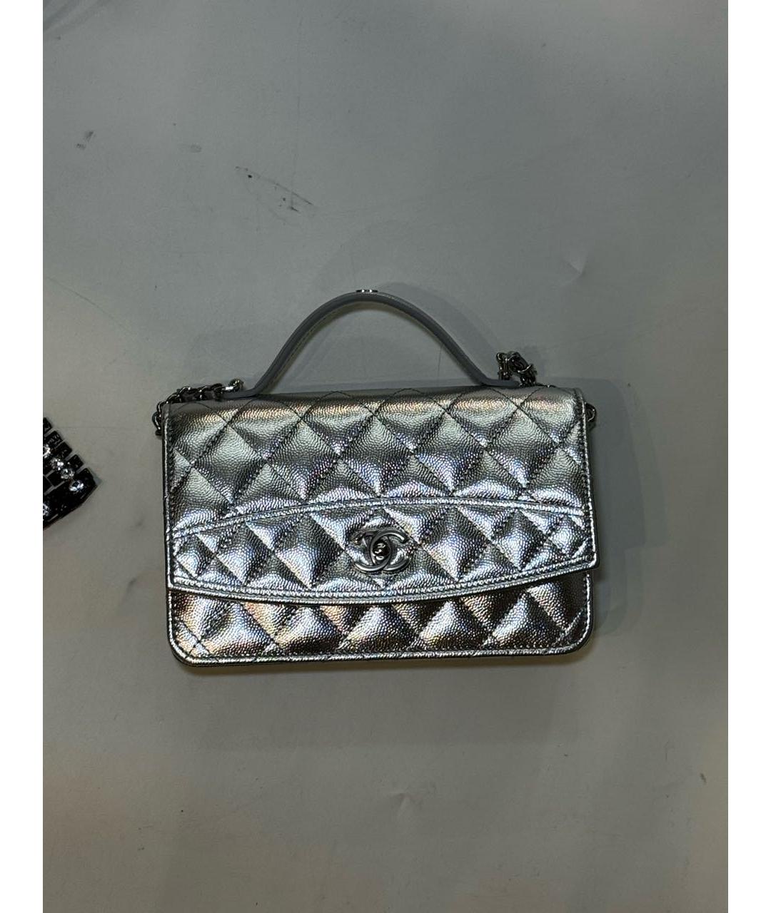 CHANEL Серебряная кожаная сумка через плечо, фото 6