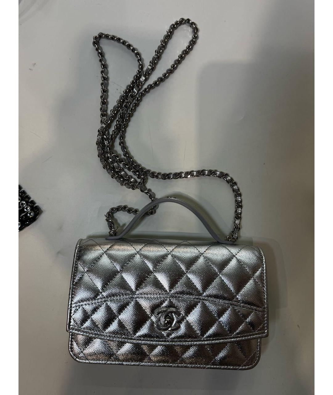 CHANEL Серебряная кожаная сумка через плечо, фото 4
