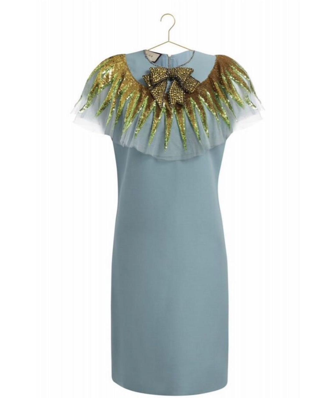 GUCCI Голубое шерстяное коктейльное платье, фото 9