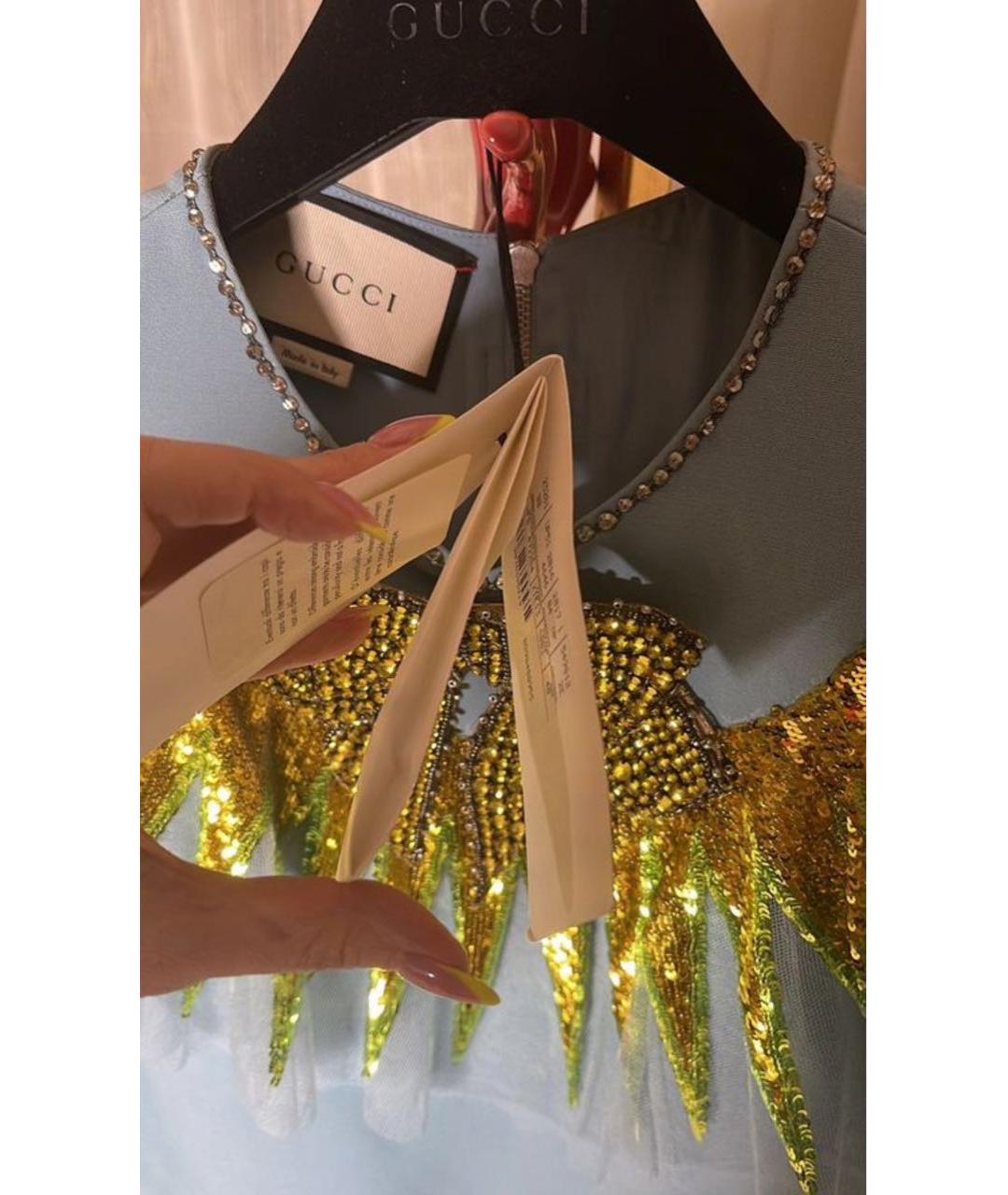 GUCCI Голубое шерстяное коктейльное платье, фото 3