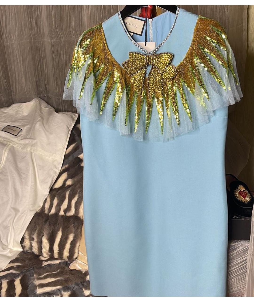 GUCCI Голубое шерстяное коктейльное платье, фото 8