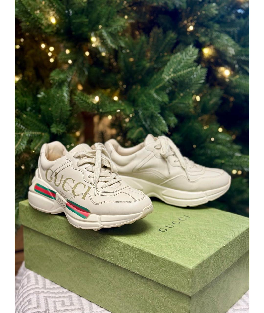 GUCCI Бежевые кожаные кроссовки, фото 5