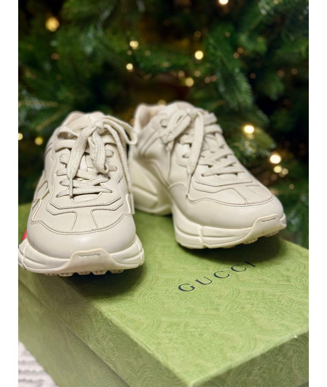 GUCCI Бежевые кожаные кроссовки, фото 2