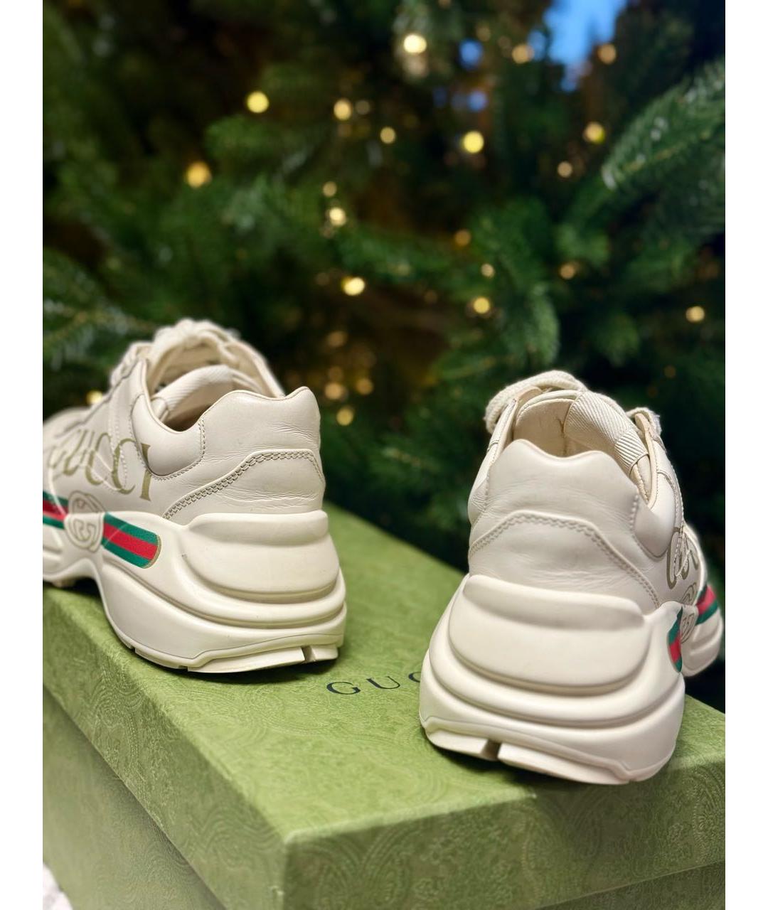 GUCCI Бежевые кожаные кроссовки, фото 4