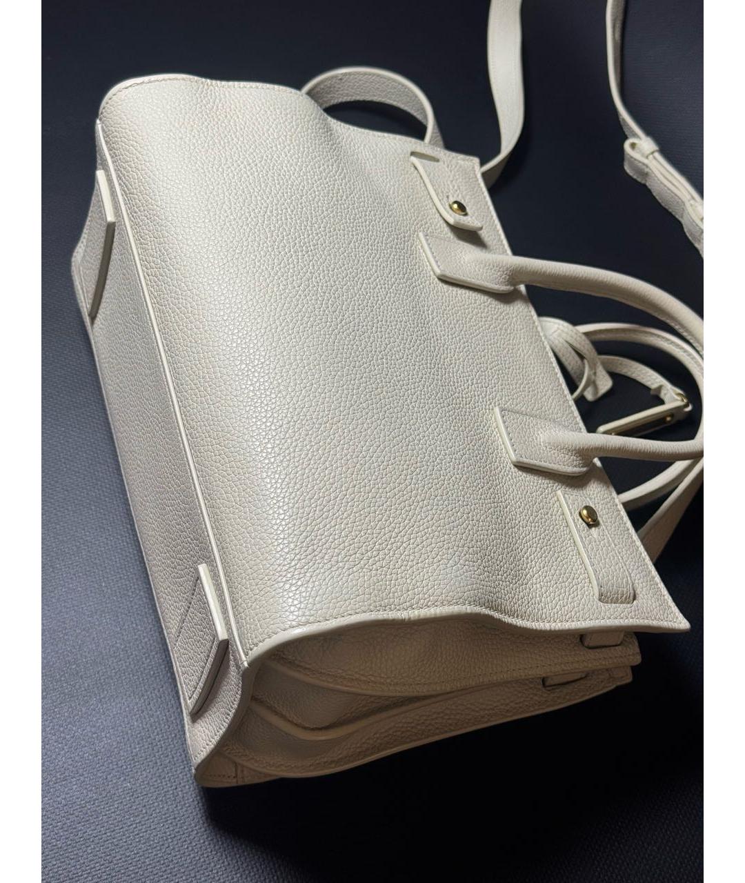 SAINT LAURENT Бежевая кожаная сумка через плечо, фото 7