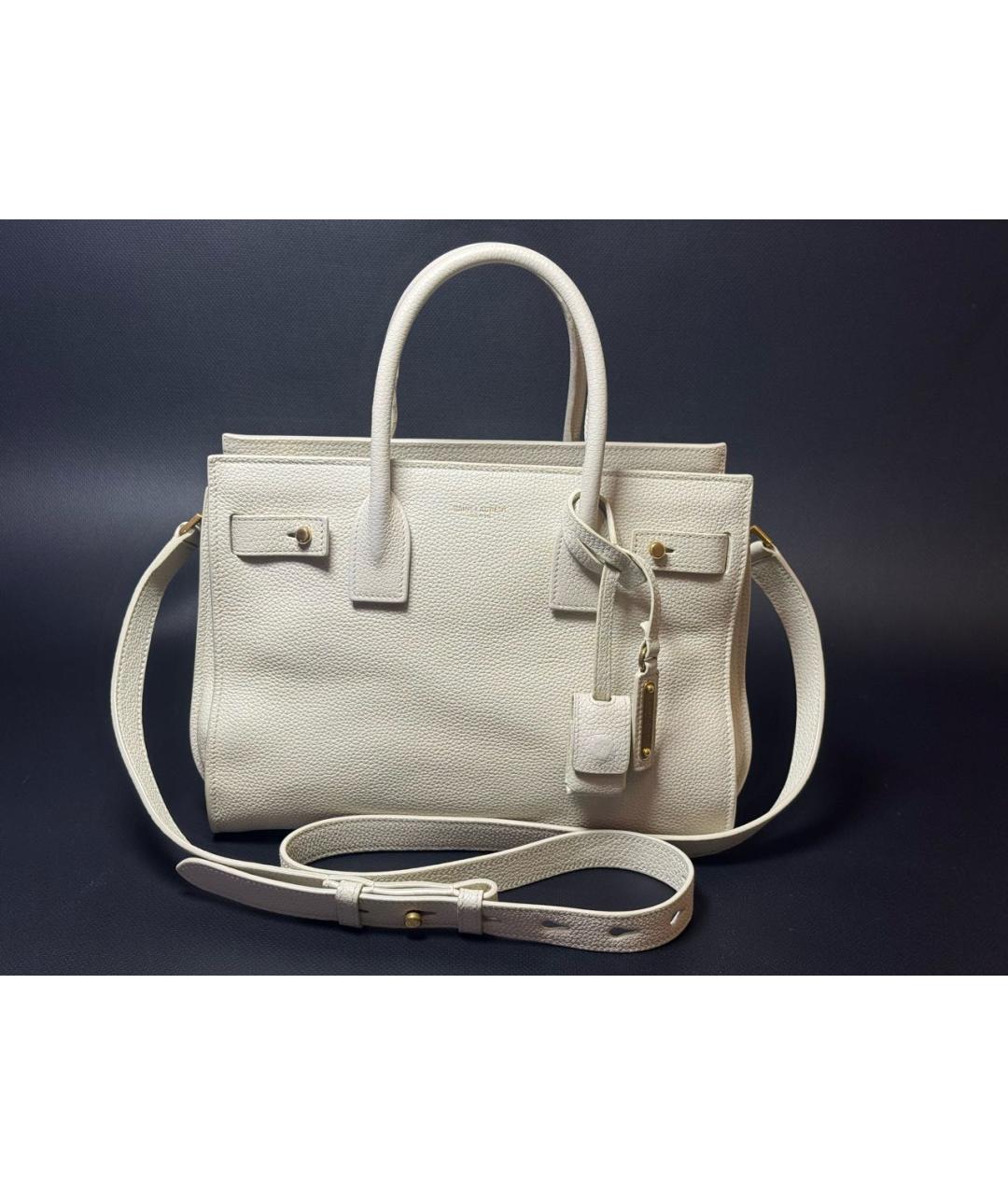 SAINT LAURENT Бежевая кожаная сумка через плечо, фото 9