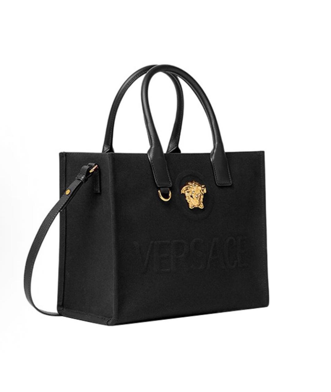 VERSACE Черная кожаная сумка с короткими ручками, фото 2