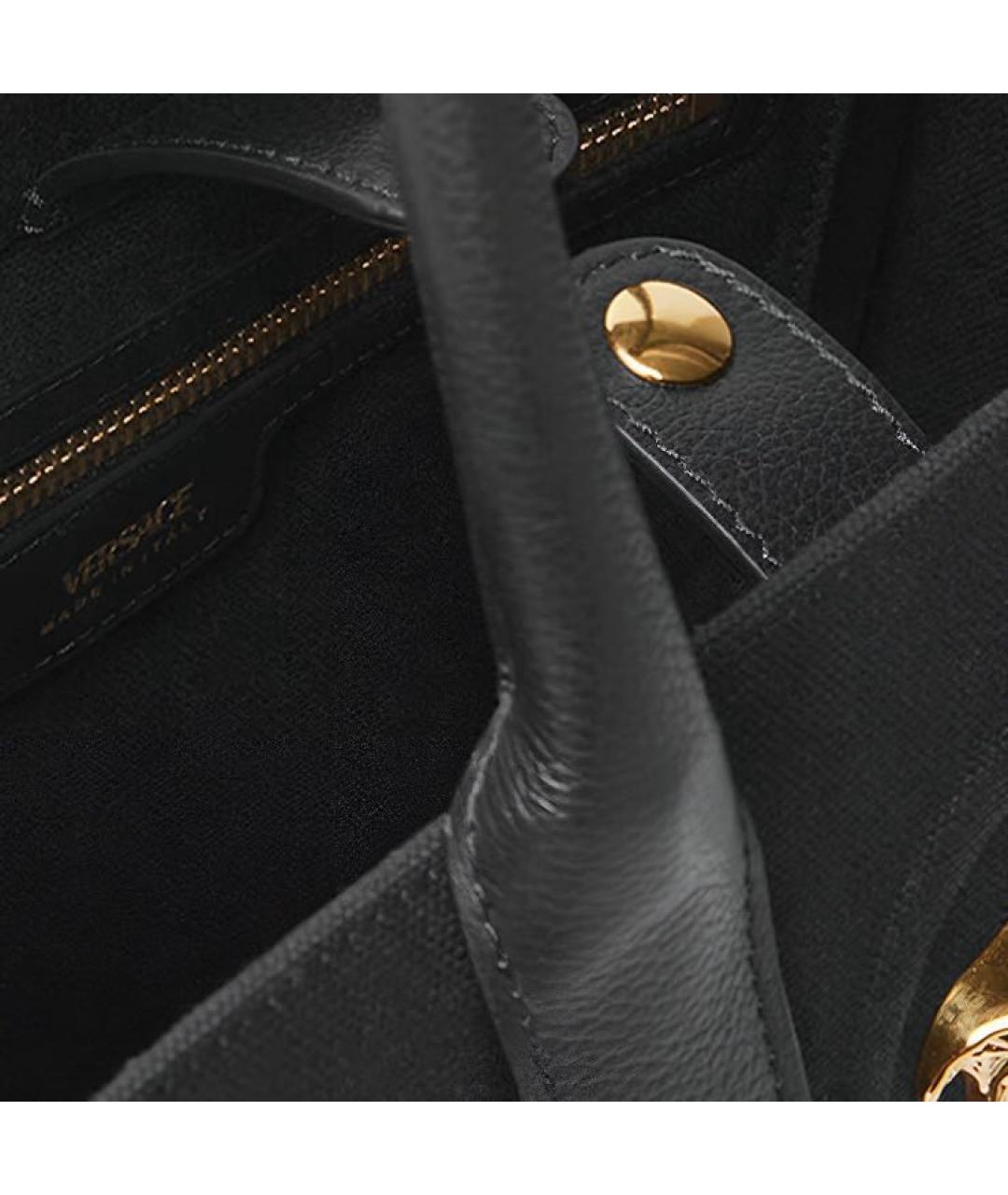 VERSACE Черная кожаная сумка с короткими ручками, фото 4