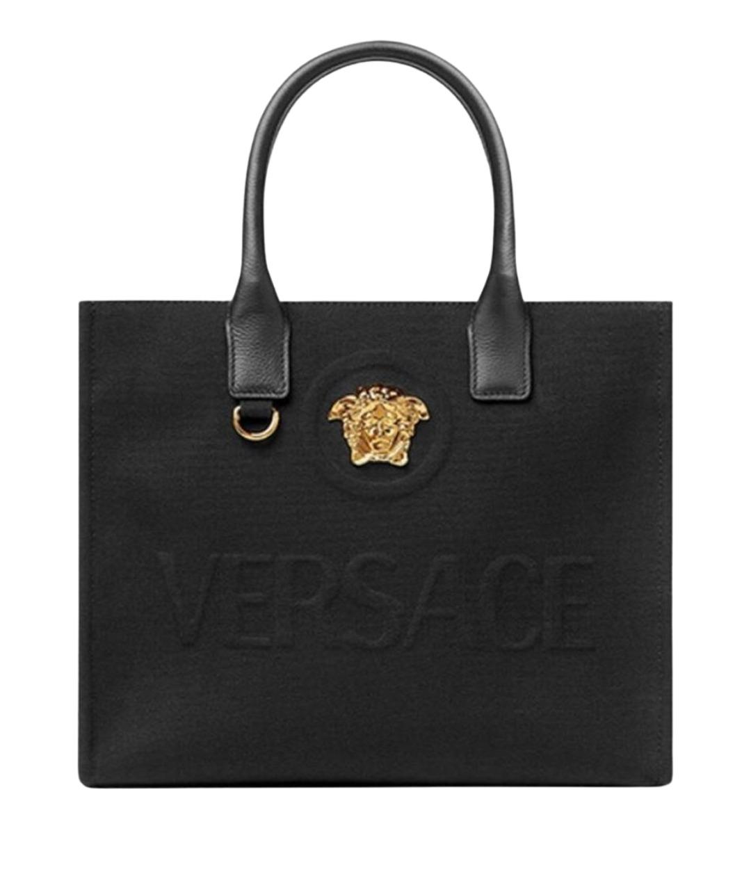 VERSACE Черная кожаная сумка с короткими ручками, фото 1