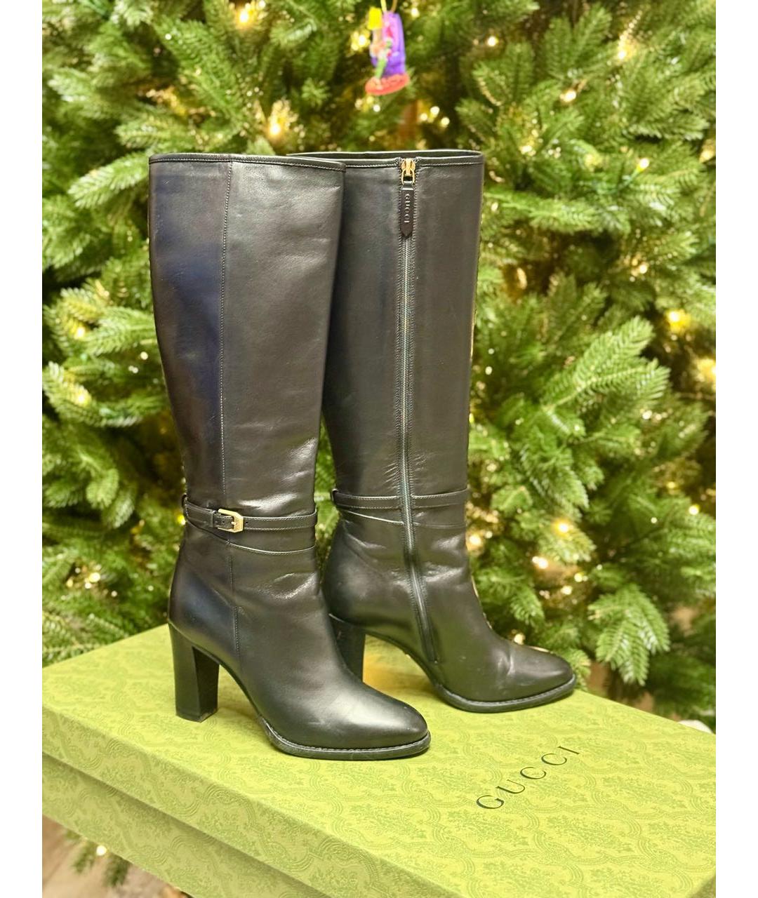 GUCCI Черные кожаные сапоги, фото 9
