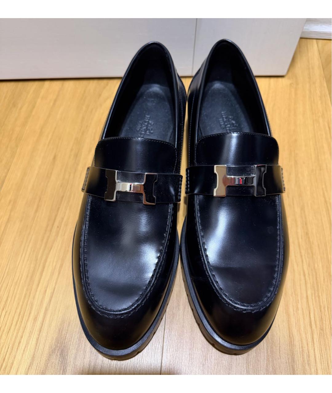 HERMES Черные кожаные лоферы, фото 2