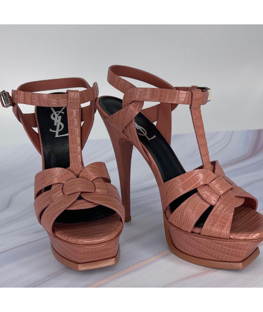 SAINT LAURENT Коралловые кожаные босоножки, фото 6