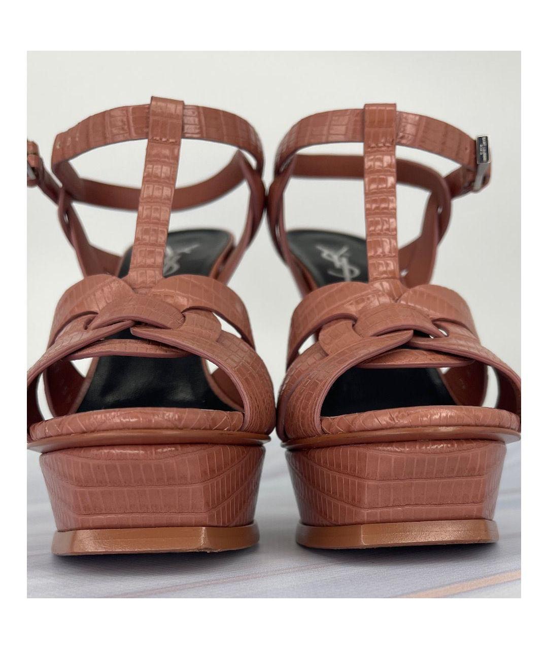 SAINT LAURENT Коралловые кожаные босоножки, фото 4