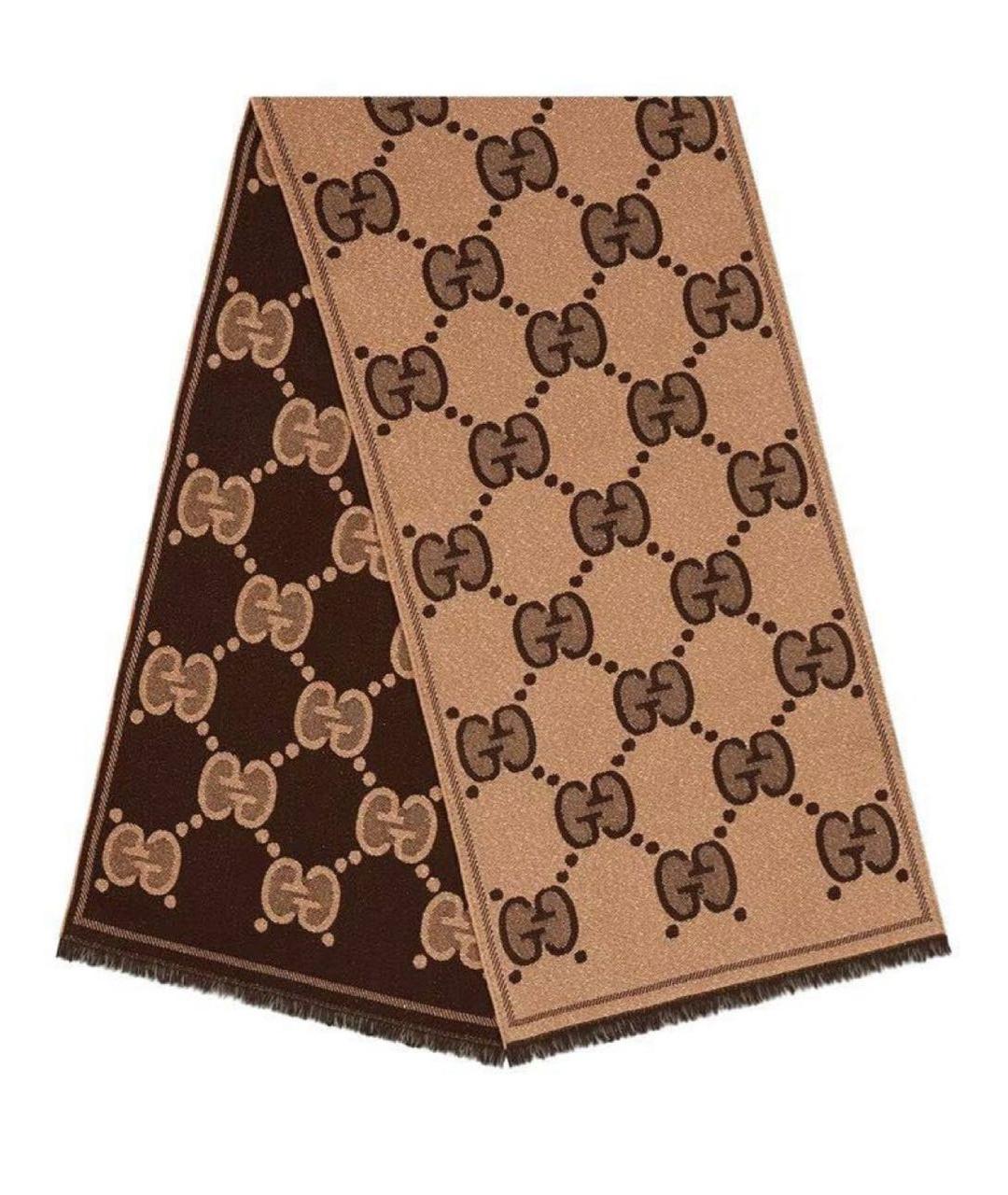 GUCCI Коричневый шерстяной шарф, фото 3