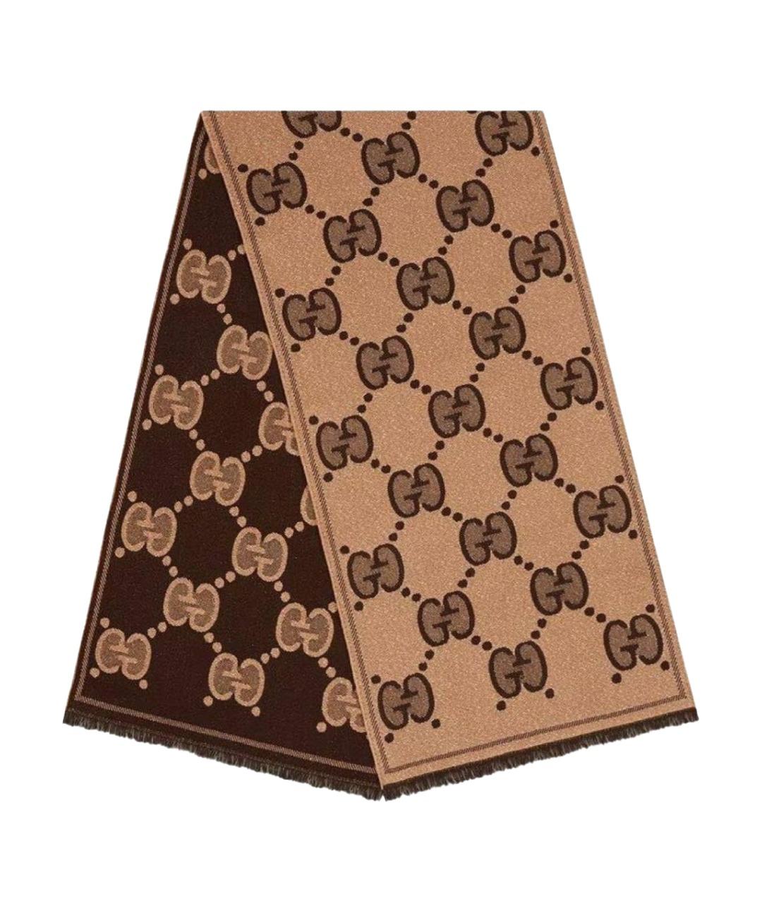 GUCCI Коричневый шерстяной шарф, фото 1