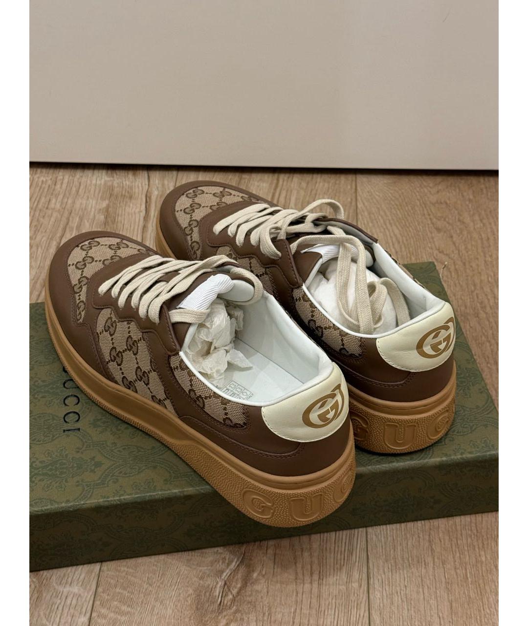 GUCCI Коричневые кожаные низкие кроссовки / кеды, фото 6