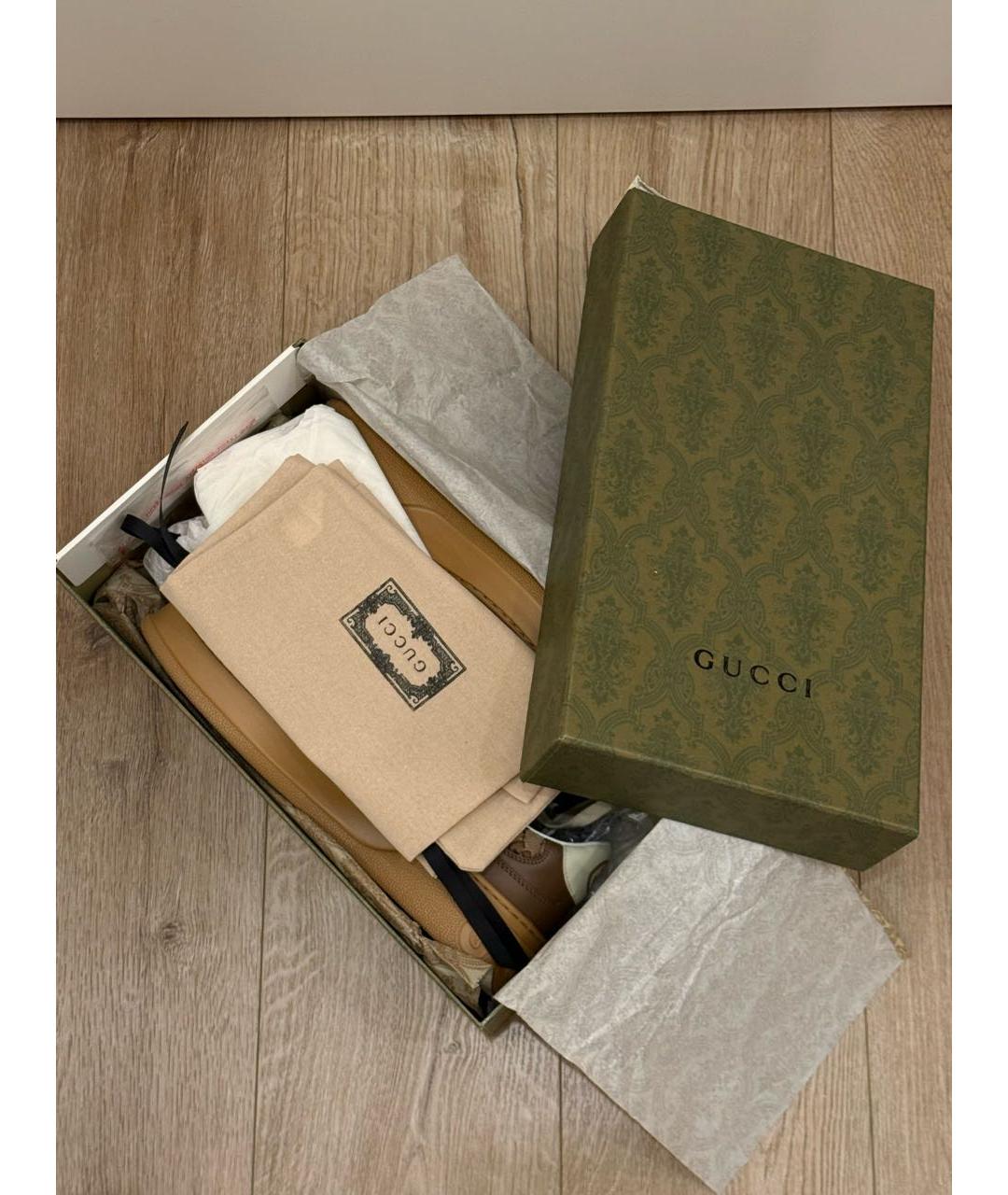 GUCCI Коричневые кожаные низкие кроссовки / кеды, фото 4