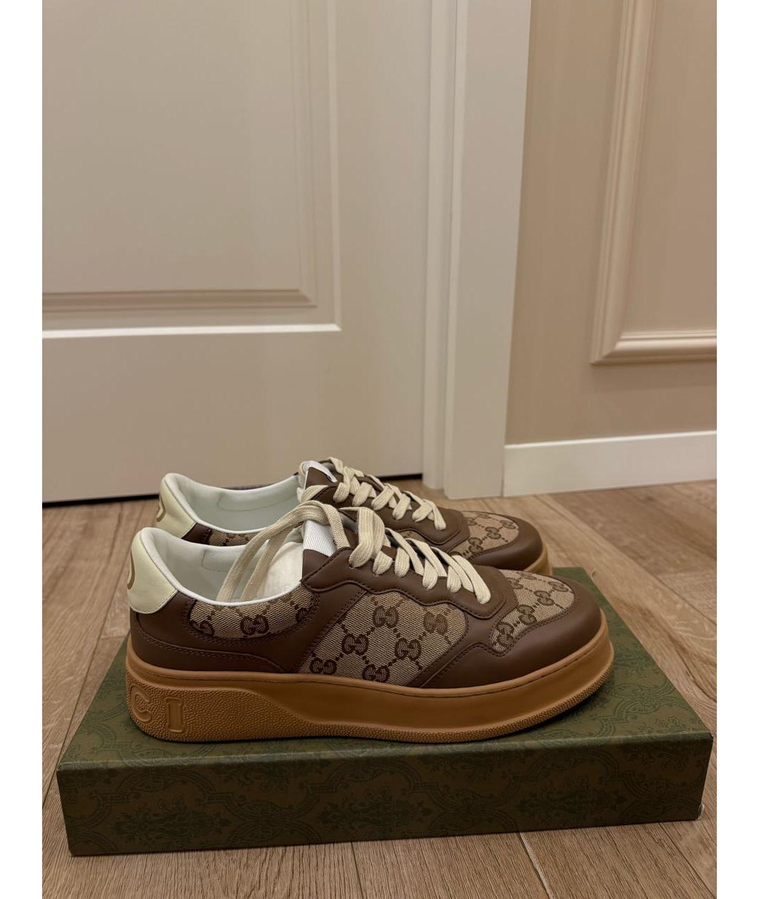 GUCCI Коричневые кожаные низкие кроссовки / кеды, фото 7