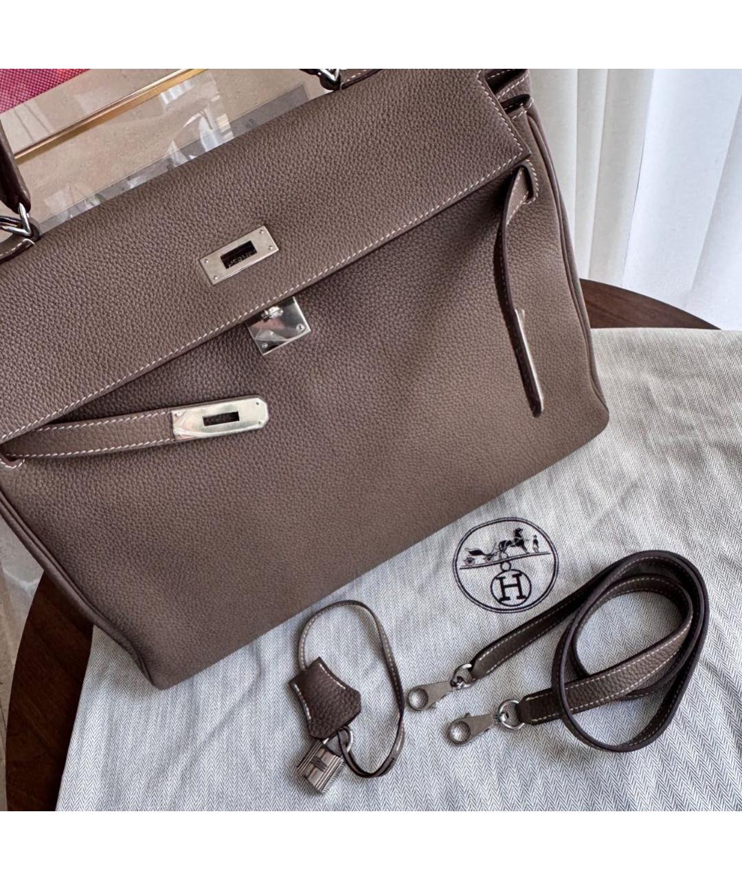 HERMES Бежевая кожаная сумка через плечо, фото 2
