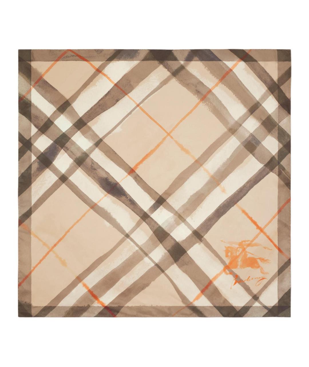 BURBERRY Коричневый шелковый шарф, фото 1