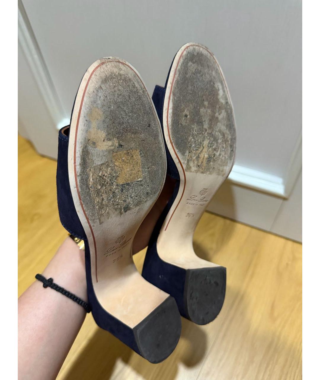 LORO PIANA Темно-синие замшевые мюли, фото 5