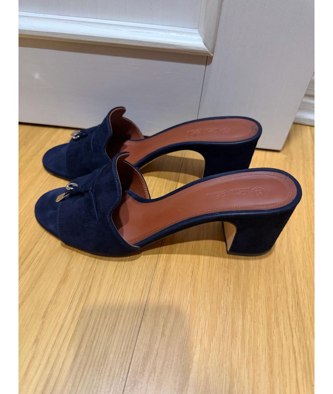 LORO PIANA Темно-синие замшевые мюли, фото 6