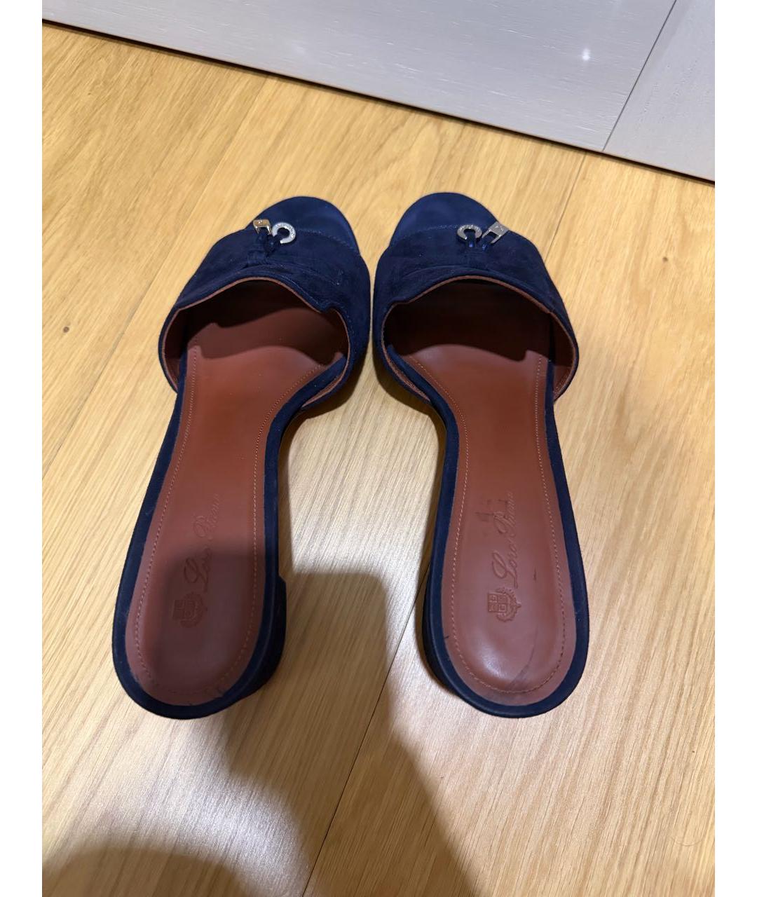 LORO PIANA Темно-синие замшевые мюли, фото 3