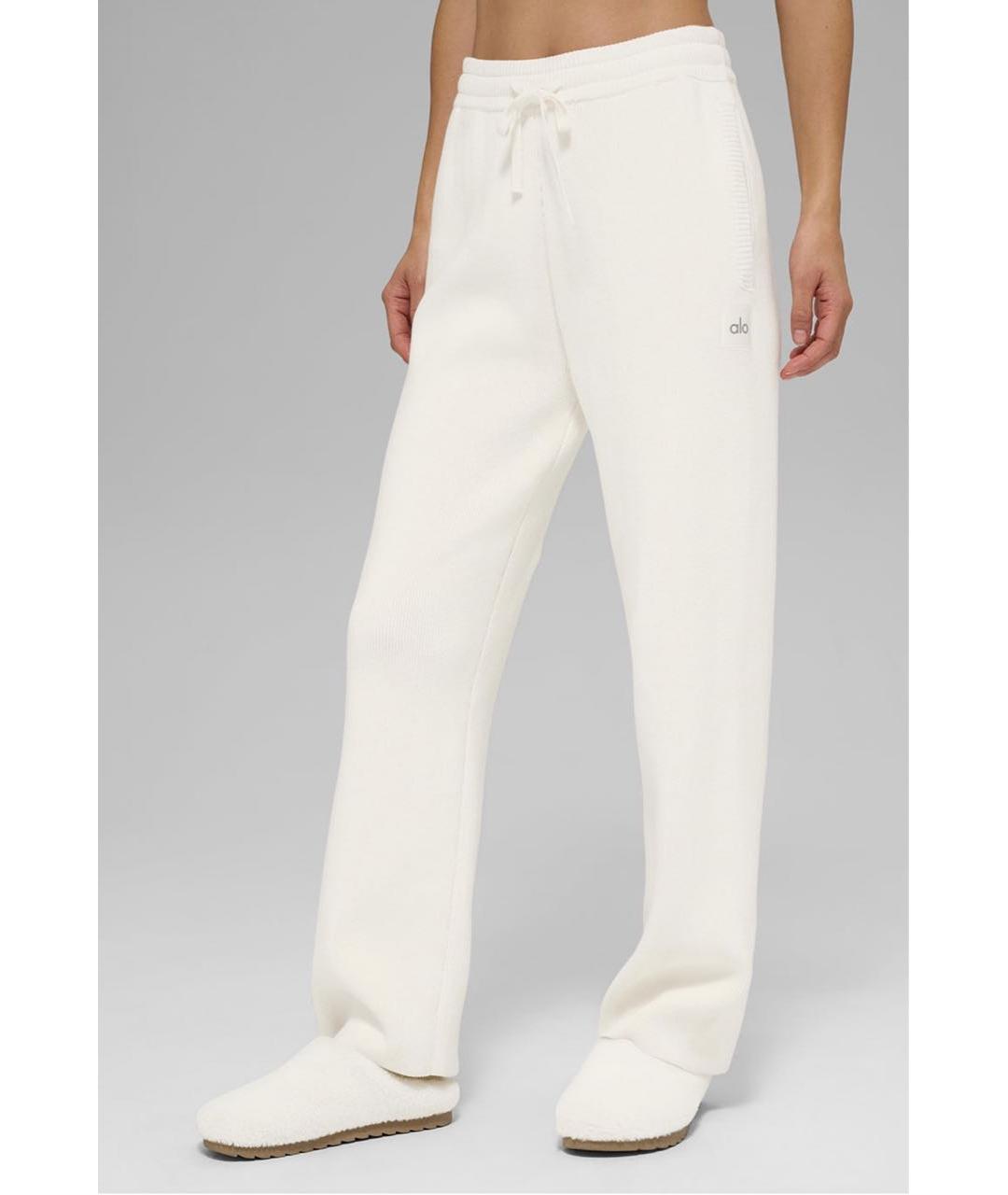 ALO YOGA Белые хлопко-эластановые спортивные брюки и шорты, фото 2