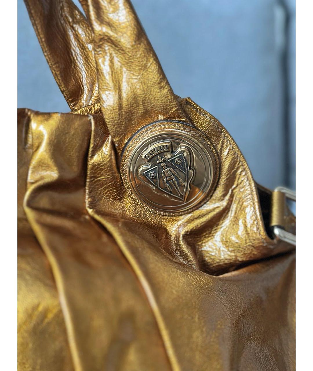 GUCCI Золотая кожаная сумка с короткими ручками, фото 7