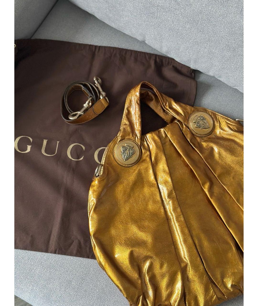 GUCCI Золотая кожаная сумка с короткими ручками, фото 2